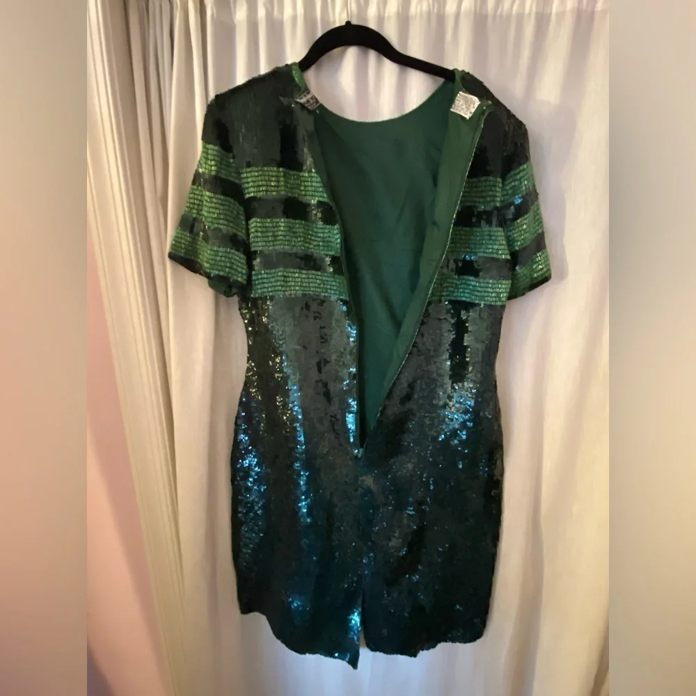 Stunning Fully Beaded & Sequined Emerald Green Mini Dress Silk - Picture 14 of 16